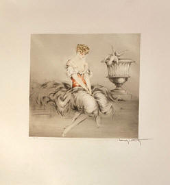 louis icart etching tender lesson