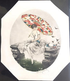 louis icart etching parasol